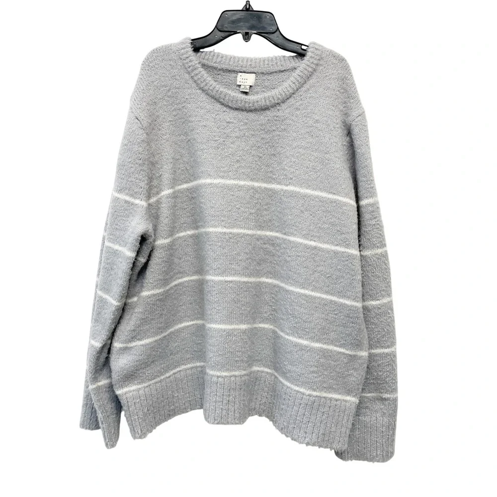 A‎ New Day Women's Gray Striped Fuzzy Knit Long Sleeve Pullover Sweater Size XL